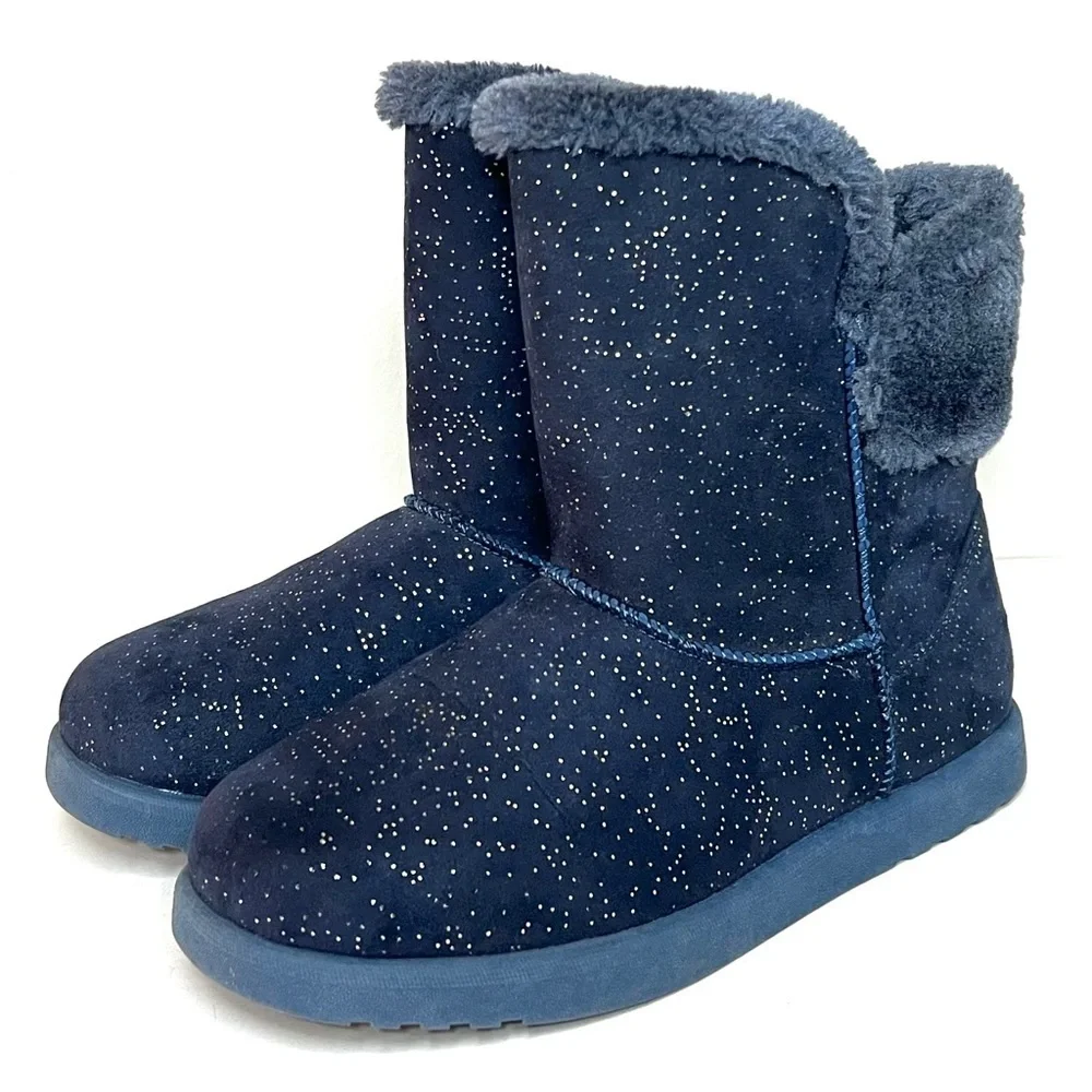 Roebuck & Co Girls Pull On Glitter Faux Fur Lined Winter Boots Sz 5